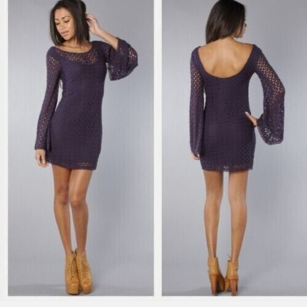 Free People Gypsy Crochet Lace Purple Dress